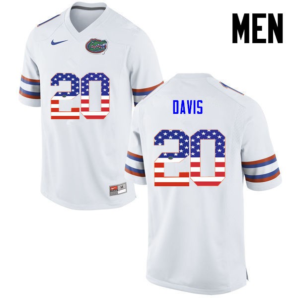 Florida Gators Men #20 Malik Davis College Football Jersey USA Flag Fashion White